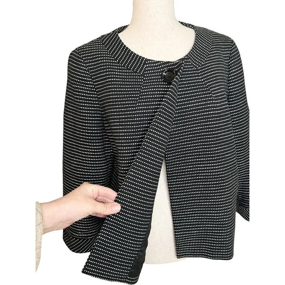 Talbots Jacket Swing Coat Sz 16 Black White Polka Dot Short Career Office - Picture 5 of 10